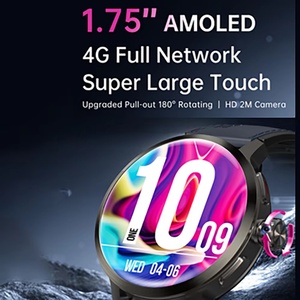 Montre connectée Wifi 4G avec écran AMOLED, appels vidéo, suivi de santé, 180 °   Caméra rotative extractible, étanche, GPS, pour le sport - Product Image 3