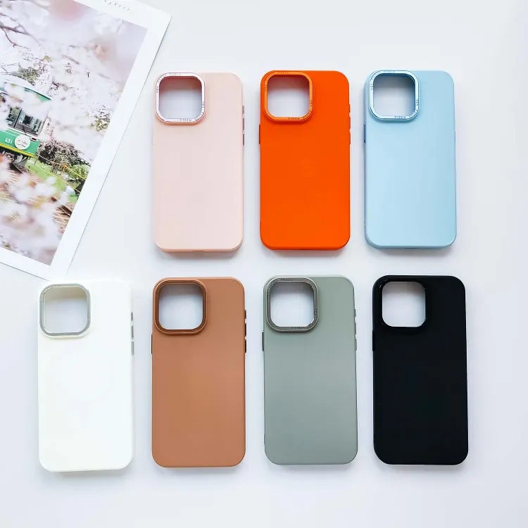 Silicone Case Liquid Silicone Cover For Iphone 14 13 Pro Max Metal Frame Camera Lens Protection Cover