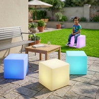 Meuble cube LED multifonctionnel lumineux 40CM, table d'appoint/tabouret en PE rotomoulé, étanche IP65, rechargeable, couleurs RGB, pour la maison