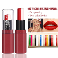 Rouge à lèvres stéréoscopique bicolore, rouge à lèvres bicolore de type lèvres, rouge à lèvres longue durée, rouge à lèvres mat velouté hydratant, étui
