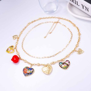 Collier Bohème en Alliage avec Goutte d'Huile, Pendentif Multi-Cœurs, Chaîne à Empiler Double Couche pour Femme - Product Image 3