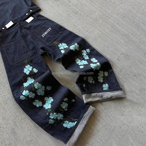 Clothing Custom Denim Button up Jackets and Jeans Two Piece Set Oversized Heavyweight Embroidery Design Jeans <b>Pants</b> Denim Set - Product Image 3