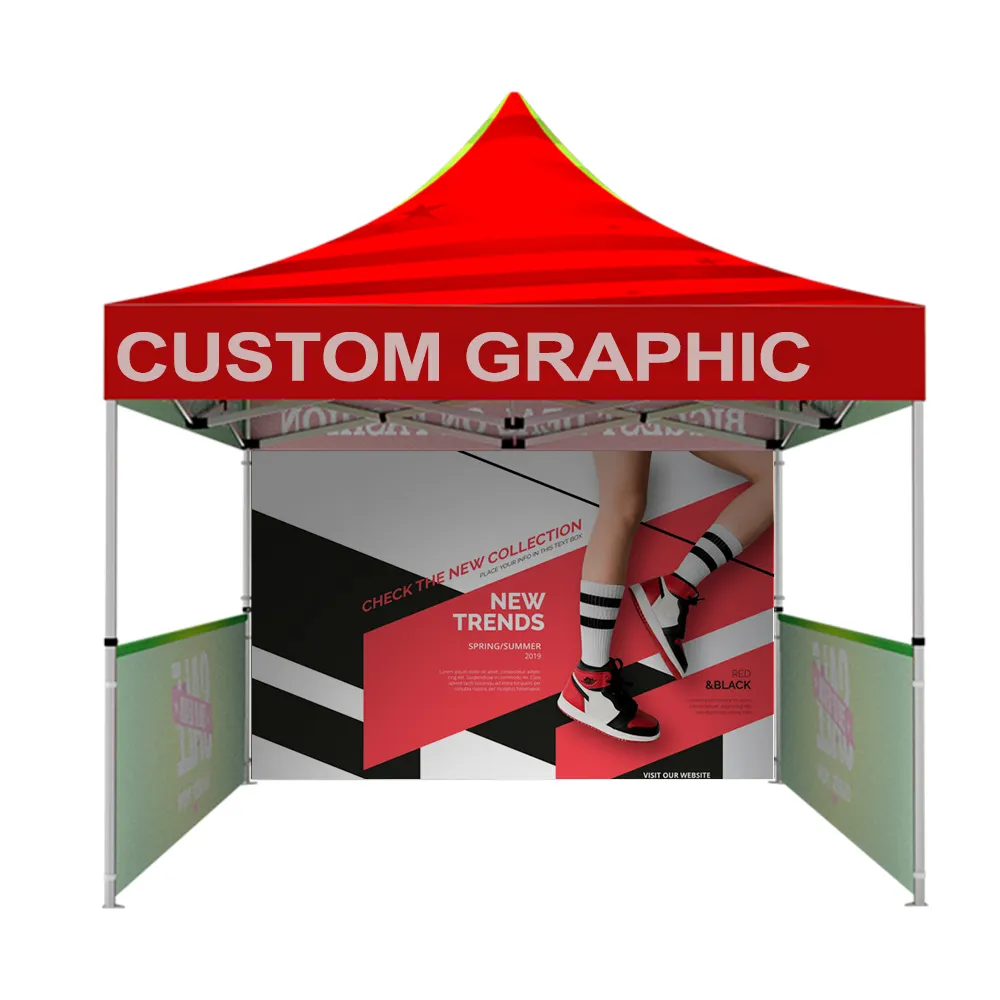 Kustom Acara Outdoor Lipat 3X3 Printed Red Gazebo Kanopi Tenda Tenda Dicetak Tenda Lipat untuk Trade Show