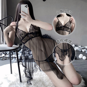 2026 Nieuwe Plus Size Transparante Kant Onregelmatige Zoom Mesh Bandjes Diepe V-hals Doorschijnende Verleidelijke Exotische Lingerie Sexy Romantisch - Product Image 2
