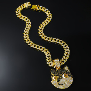 Pendentif tête de chien Husky Meme amusant, plaqué or 14K, style Hip Hop Bling, chaîne cubaine, unisexe, cadeau de fête pour enfants, tendance - Product Image 3