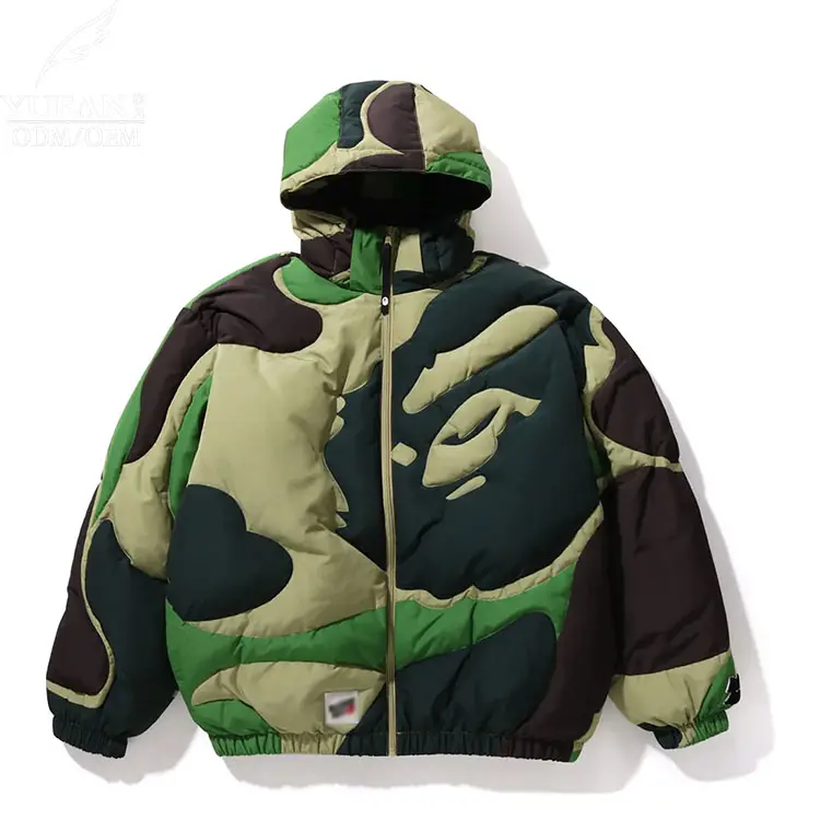 YuFan kustom Camo dilepas Hoodie Puffer jaket hijau quilt mantel musim dingin untuk pria