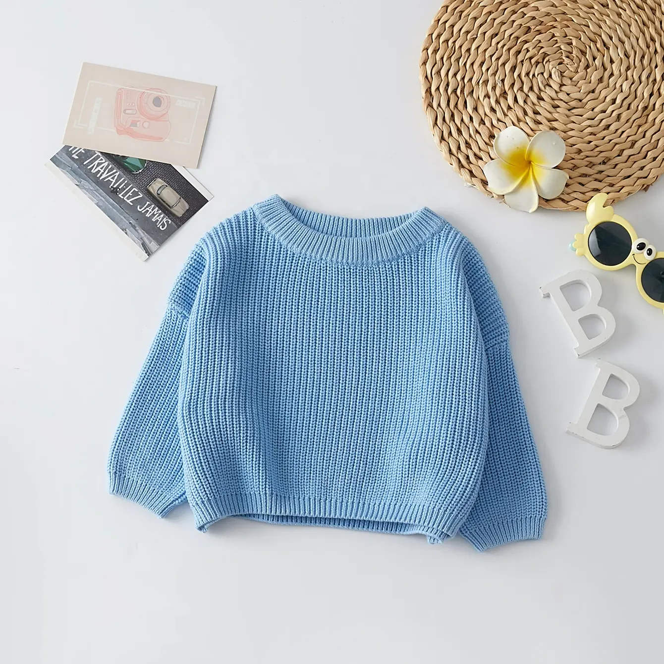 Offre Spéciale garder au chaud 100% coton personnalisé gros tricot surdimensionné marron tricoté nouveau-né bébé pull pull enfants pull bébé pull
