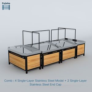 Exhibidor de Productos Frescos de Acero Inoxidable, Mostrador Comercial de Dos Niveles para Supermercado, <span class=keywords><strong>Carnicería</strong></span>, Charcutería y Panadería - Product Image 3
