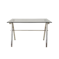 Escritorio de ordenador ejecutivo minimalista moderno mesa de oficina de cristal con patas de acero inoxidable para el hogar o el lugar de trabajo