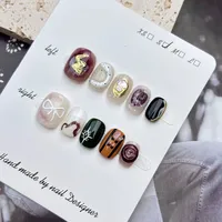 Nouveaux produits colorés yeux de chat courts d'été fleur perle Portable manucure quotidienne presse sur les ongles pour fille bijoux cadeaux