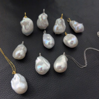 Pendentif en perle d'eau douce baroque de 12-15 mm, argent, deux couleurs disponibles, grand design de bélière, compatible avec toutes les chaînes de collier