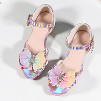 Tong fille talon haut arc-en-ciel Sequin fête chaussures quotidiennes fille scène anniversaire princesse chaussures