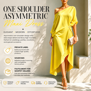 Robe longue asymétrique à une épaule pour femme, élégante, drapée, à ourlet asymétrique, pour soirée et <span class=keywords><strong>vacances</strong></span> - Product Image 1