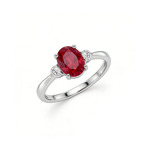 Bague de fiançailles unisexe en or massif 14 carats avec diamant de laboratoire et rubis, pierre de naissance, pour anniversaire et fête - Bagues de luxe en pierres précieuses certifiées - Product Image 1