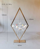 Grand chandelier vintage antique en métal doré et diamanté, porte-bougie en acrylique, centre de table pour mariage