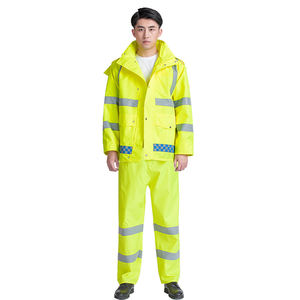 Chubasquero impermeable de PVC negro para motocicleta para exteriores para hombre con tiras reflectantes ANSI Clase 1 EN ISO 20471 Clase 1 logotipo personalizado - Product Image 1