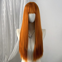 Perruques longues et lisses orange pour femmes, style Meilasi Wholesale Factory Stock Girl Group, avec franges légères, naturelles, volumineuses et souples.