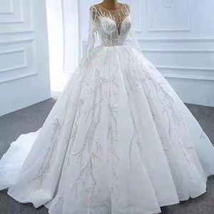 S1212R New Simple Slim Heavy Tail Long Sleeve Tie <b>White</b> Temperament Hot Selling Bridal Wedding Dress - Product Image 1