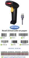 Escáner de código de barras láser USB 1D QR, lector de código QR de mano con transmisión al aire libre de 100 metros, producto en stock