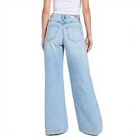 Jean en denim rétro taille haute à jambe large pour femme, pantalon sarouel décontracté amincissant