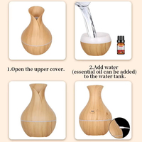 Diffuseur d'arômes ultrasonique en forme de vase, grain de bois, 200 ml, mini humidificateur USB avec lumière nocturne pour la décoration de la maison, de la chambre à coucher et du bureau