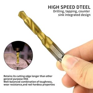 Titanium Combination Drill and Tap Set, Metric <b>Thread</b> HSS M3-M10 Screw Tapping Bit <b>Tool</b> 1/4" Hex Shank - Product Image 3