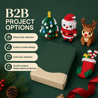 Série d'ornements de Noël en blocs de construction, figurines décoratives miniatures saisonnières assorties (Père Noël, Bonhomme de neige, Arbre, Renne) avec boîte colorée