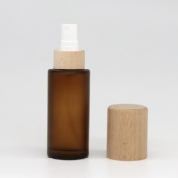 Set Kemasan Kosmetik Kaca Amber Buram Ramah Lingkungan Kustom Grosir, Botol Krim & Lotion Mewah dengan Tutup Bambu Alami