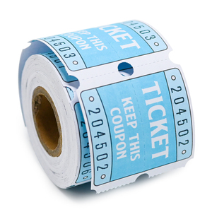 Rouleaux de billets de tombola à double perforation de 2x2 pouces, billets de coupon perforés bleus avec numéro unique à 6 chiffres, 250 billets par rouleau - Product Image 1