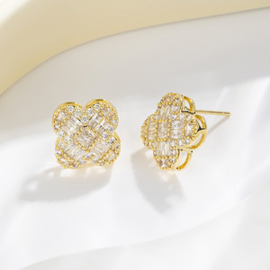 MUYU Four Leaf Clover Stud Earrings S925 Silver Needle Micro Insert Fashion Jewelry Gift - Product Image 4