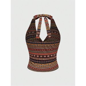 Top corto estilo bohemio para mujer, estilo retro hippie, con lazo en la espalda, ajustado, de punto, para salir de fiesta - Product Image 2