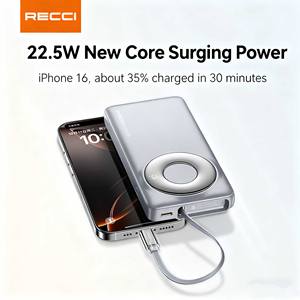 RECCI RPB-P58 10000mAh 22.5W Chargeur portable à charge rapide avec câble rétractable intégré - Product Image 5