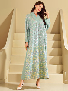 Grenzüberschreitende Leichte Atmungsaktive Polyester-Abaya für Muslimische Frauen im Nahen Osten, Bedrucktes Kleid mit Neuer Goldbestickter Spitze aus Dubai - Product Image 3