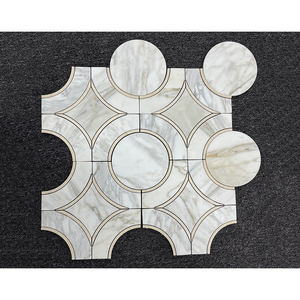 Gạch Khảm Đá Cẩm Thạch Vàng Trắng Tự Nhiên Gạch Khảm Tường Phòng Tắm Nhà Bếp Gạch Lát Nền Gạch Khảm Tia Nước - Product Image 1