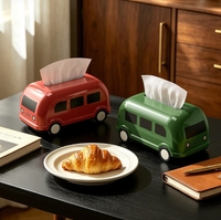 Ensemble de boîtes à mouchoirs de bureau en forme de bus - Figurine miniature créative pour la maison, le salon, la table et la boîte à papier toilette