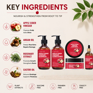 Champú y Acondicionador de Vinagre de <span class=keywords><strong>Sidra</strong></span> de Manzana <span class=keywords><strong>Natural</strong></span> Sin Sulfatos con Aceite de Argán, Romero y Aceite de Ricino, Set para el Cuidado del Cabello, Venta al Por Mayor Personalizada - Product Image 2