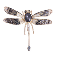 Broche de poitrine en alliage fantaisie pour femme, motif libellule grande taille, ornée de strass, personnalisable, vente en gros