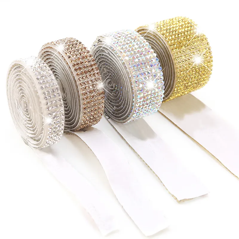 Self-adhesive Rhinestones Trim Glitter Crystal Ribbon Strass Tape Chain DIY Rhinestones Ribbon Trim For Car Phone Decorations