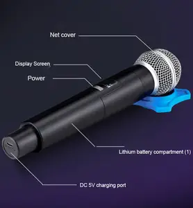 Microfone sem fio para canto e karaoquê, sistema de áudio sem fio dinâmico profissional ktv ao ar livre, com microfone