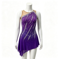 Robe de patinage artistique violette à une épaule, dos ouvert, ornée de strass, pour filles et adultes