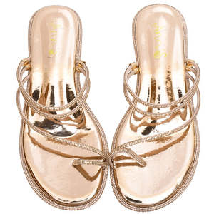 Sandales plates à paillettes dorées avec bout ouvert et tige en strass - Product Image 2