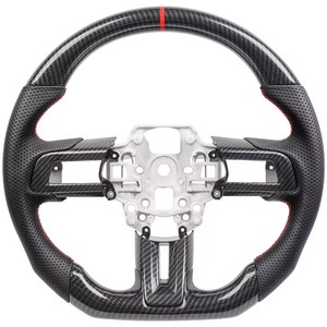 Volant en fibre de carbone Hydro-DHydro pour <span class=keywords><strong>Ford</strong></span> Mustang GT350 GT500 2018-2023, volant de course en cuir perforé avec garniture de protection - Product Image 1