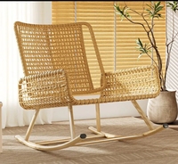 Chaise inclinable pivotante pour adulte en rotin rétro en bois pour chambre et balcon pour les loisirs pause déjeuner sommeil-utilisation en extérieur