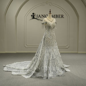 Vestido de Novia de Gasa Estilo Sirena Gt26002 con Escote Corazón, Adornado con Cuentas y Encaje, con Cola Desmontable Jancember - Product Image 4