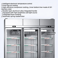 Vitrine réfrigérée commerciale verticale à 3 portes vitrées D303, porte antibuée, éclairage LED, en acier inoxydable,