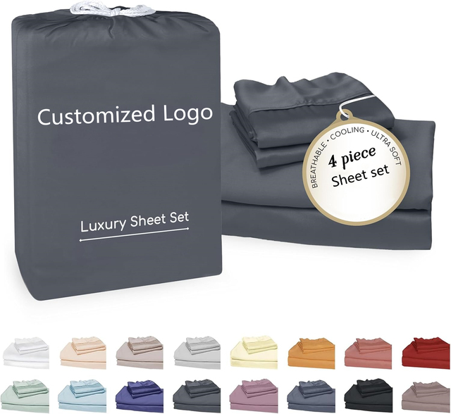 Wholesale Soft Brushed Bedding Sheets 1800t Soft Microfibre 4 Piece Bed Sheets Set