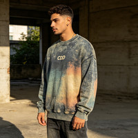 Sweatshirt Pria Vintage Acid Wash Kerah Kotak Solid Oversized Fleece Streetwear Custom Print Logo Bordir 100% Katun
