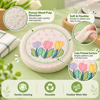 Disque en éponge compressée en pâte de bois à motif floral et bouquet, outil de nettoyage pour la vaisselle et la cuisine à la maison