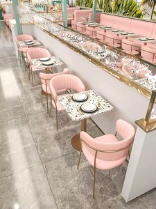 Restaurante Proyecto Muebles Cafetería <span class=keywords><strong>Bar</strong></span> Hamburguesa Tienda Rosa Terciopelo Restaurante Cabina Asientos - Product Image 4