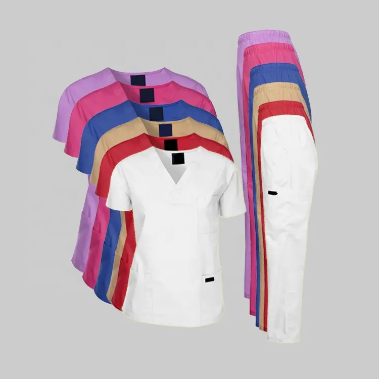Conjuntos de uniforme de Hospital de manga corta personalizados, moda, barato, Unisex, enfermera, Nustom